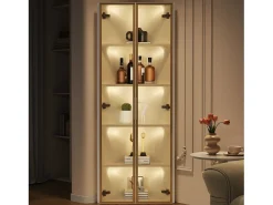 Elegante vitrine de canto - 62 x 35 x 160 cm - com LEDs + porta - em vidro temperado - MDF - branca