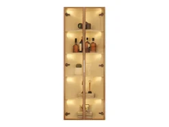 Elegante vitrine de canto - 62 x 35 x 160 cm - com LEDs + porta - em vidro temperado - MDF - branca
