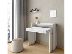 Escrivaninha Extensível, 99x90x35cm, retrátil, Mesa de Computador, Branco veado