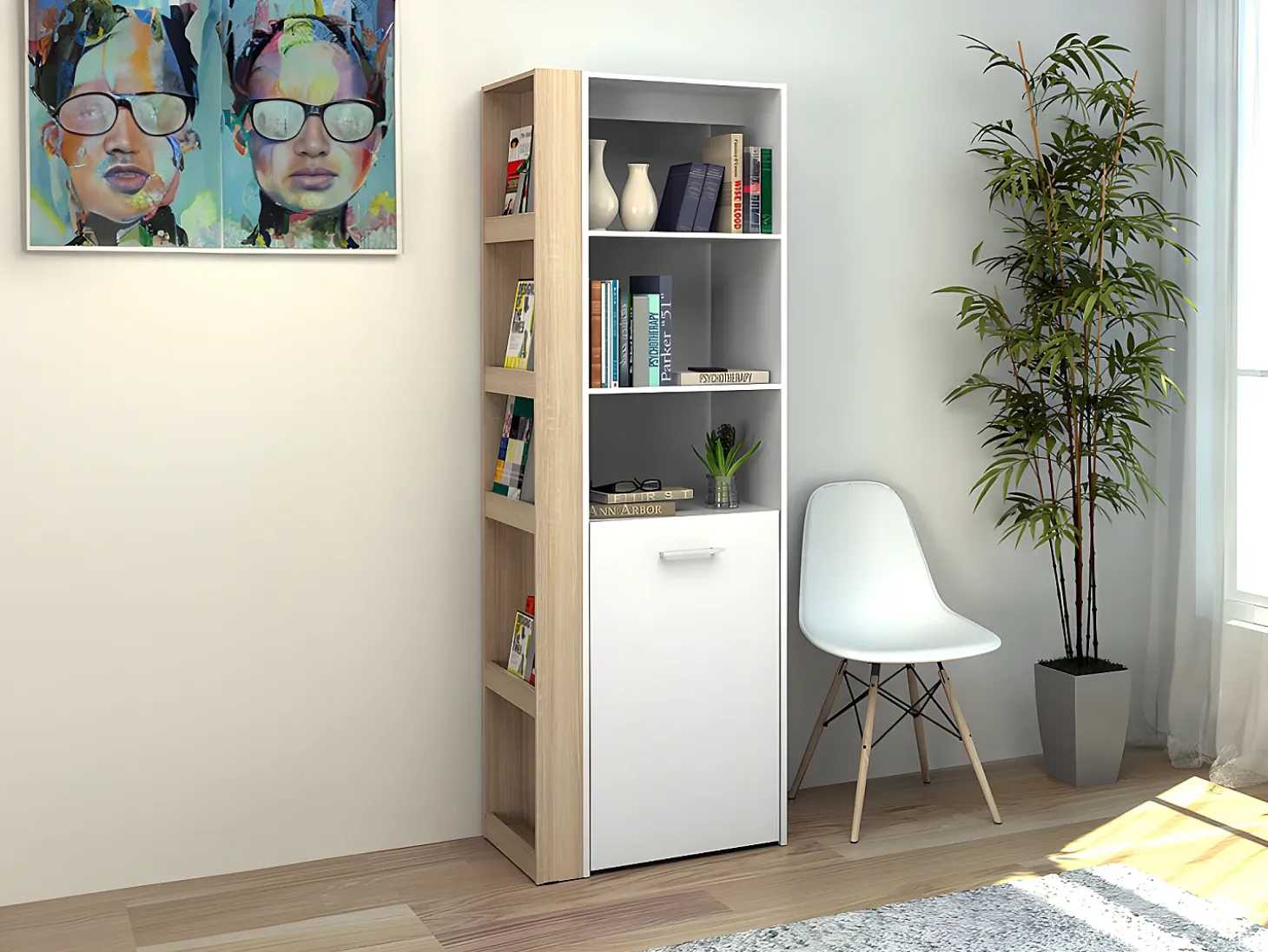 Escrivaninha modular TUPELIO com 10 nichos, nas cores natural e branca -