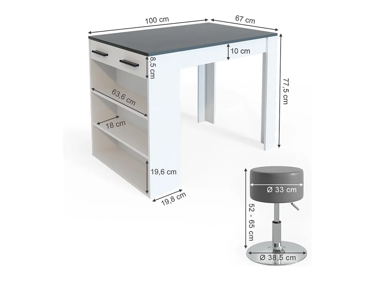 Esstisch-Set antracite/branco 67x100x77.5 repose