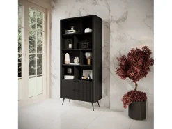 Estante: 2 gavetas, Preto, 88,2 x 38 x 193,8 cm