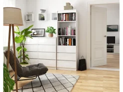 Estante Alta com Gavetas e Portas, 60cm, Branco, Laminado, Montagem DIY