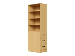 Estante alta para sala de estar - 60 x 38 x 180 cm - com 3 gavetas + prateleiras ajustáveis - aglomerado - cor natural