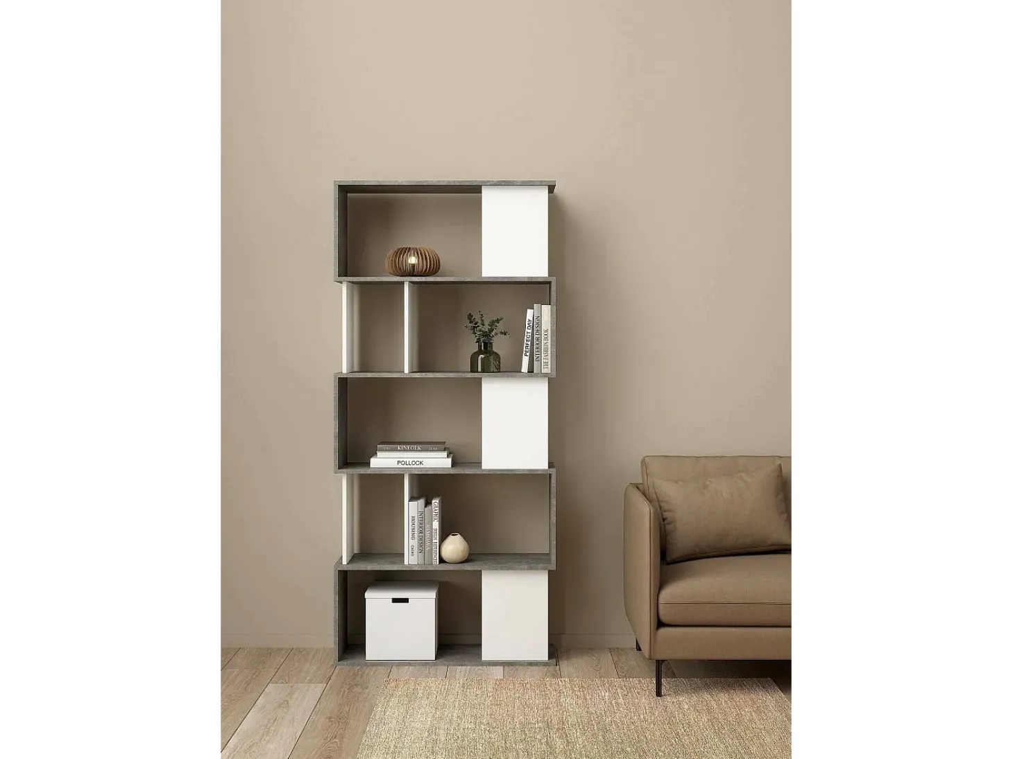 Estante Arg, Estante de escritório, Estante, Biblioteca, 80x30 h175 cm, Cimento e Branco