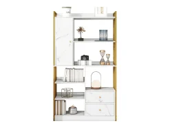 Estante com 5 prateleiras, 1 porta e 2 gavetas - estilo industrial - Branco e Dourado