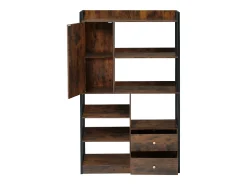 Estante com 5 prateleiras, 1 porta e 2 gavetas - estilo industrial - Castanho e Preto