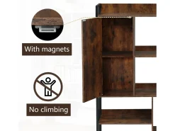 Estante com 5 prateleiras, 1 porta e 2 gavetas - estilo industrial - Castanho e Preto