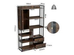 Estante com 5 prateleiras, 1 porta e 2 gavetas - estilo industrial - Castanho e Preto