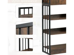 Estante com 5 prateleiras, 1 porta e 2 gavetas - estilo industrial - Castanho e Preto