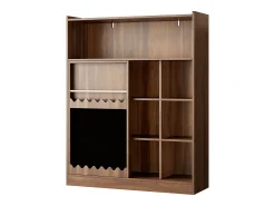 Estante cor nogueira com porta de correr, quadro preto e 9 prateleiras abertas, MDF
