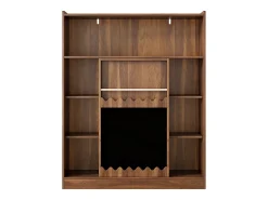 Estante cor nogueira com porta de correr, quadro preto e 9 prateleiras abertas, MDF