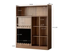 Estante cor nogueira com porta de correr, quadro preto e 9 prateleiras abertas, MDF