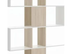 Estante Damago, Estante com 7 compartimentos, Estante de escritório moderna, Móvel de parede com prateleiras, 145x29h145 cm, Branco e Carvalho