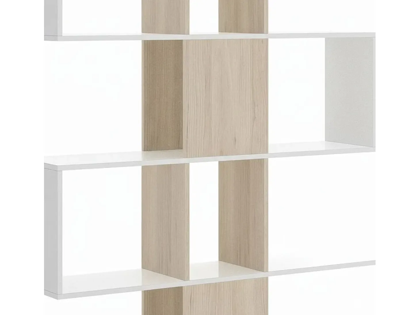 Estante Damago, Estante com 7 compartimentos, Estante de escritório moderna, Móvel de parede com prateleiras, 145x29h145 cm, Branco e Carvalho