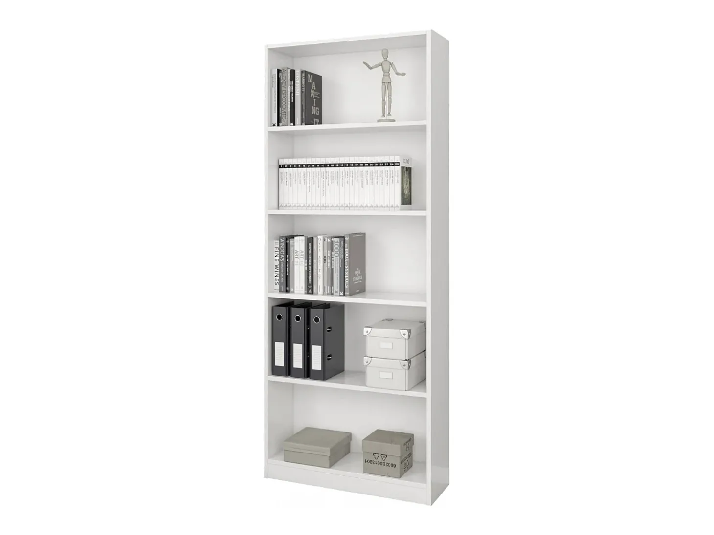 Estante Dangelll, Estante linear com 4 prateleiras, Estante de escritório ou quarto, Estante moderna, 80x28h201 cm, Branco