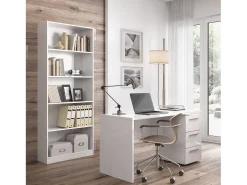 Estante Dangelll, Estante linear com 4 prateleiras, Estante de escritório ou quarto, Estante moderna, 80x28h201 cm, Branco