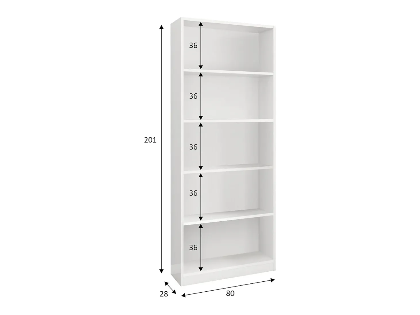 Estante Dangelll, Estante linear com 4 prateleiras, Estante de escritório ou quarto, Estante moderna, 80x28h201 cm, Branco