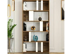 Estante Dbellusc, Estante de escritório, Porta-livros móvel, Biblioteca, 90x20h180 cm, Noz e Branco