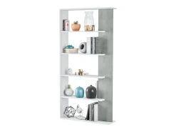 Estante Dblanc, Estante dupla face com 5 prateleiras, Prateleira divisória para escritório ou quarto, 90x25h180 cm, Branco e Cimento