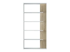 Estante Dblanc, Estante dupla face com 5 prateleiras, Prateleira divisória para escritório ou quarto, 90x25h180 cm, Branco e Carvalho