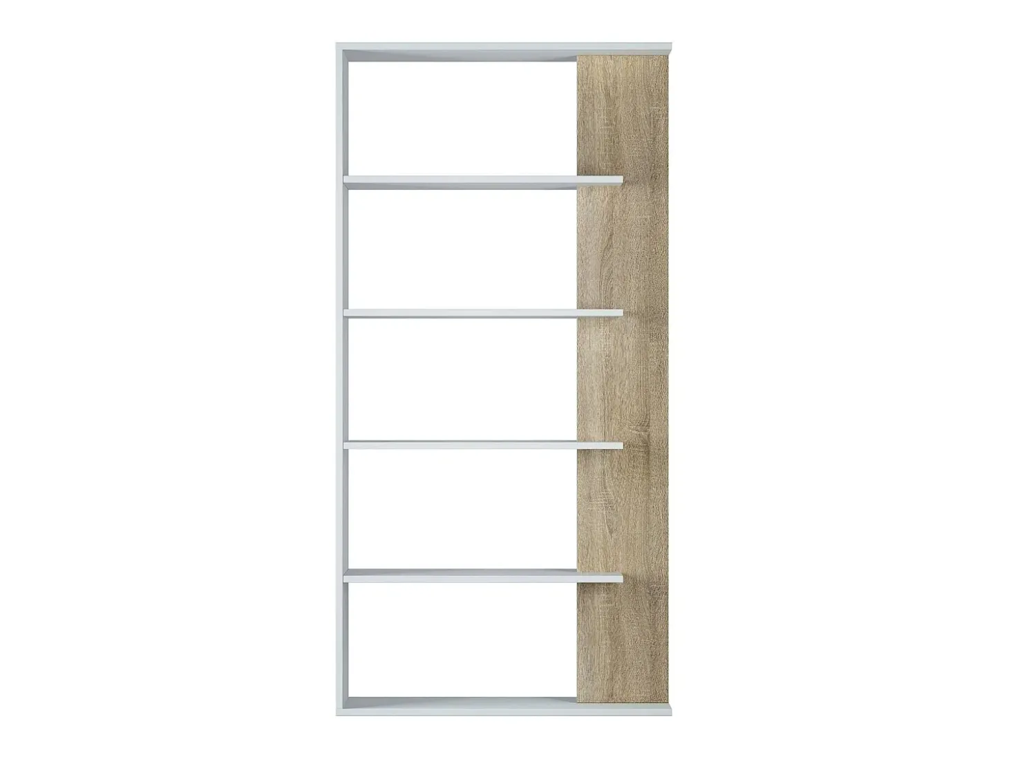 Estante Dblanc, Estante dupla face com 5 prateleiras, Prateleira divisória para escritório ou quarto, 90x25h180 cm, Branco e Carvalho