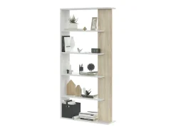 Estante Dblanc, Estante dupla face com 5 prateleiras, Prateleira divisória para escritório ou quarto, 90x25h180 cm, Branco e Carvalho