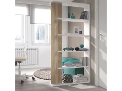 Estante Dblanc, Estante dupla face com 5 prateleiras, Prateleira divisória para escritório ou quarto, 90x25h180 cm, Branco e Carvalho