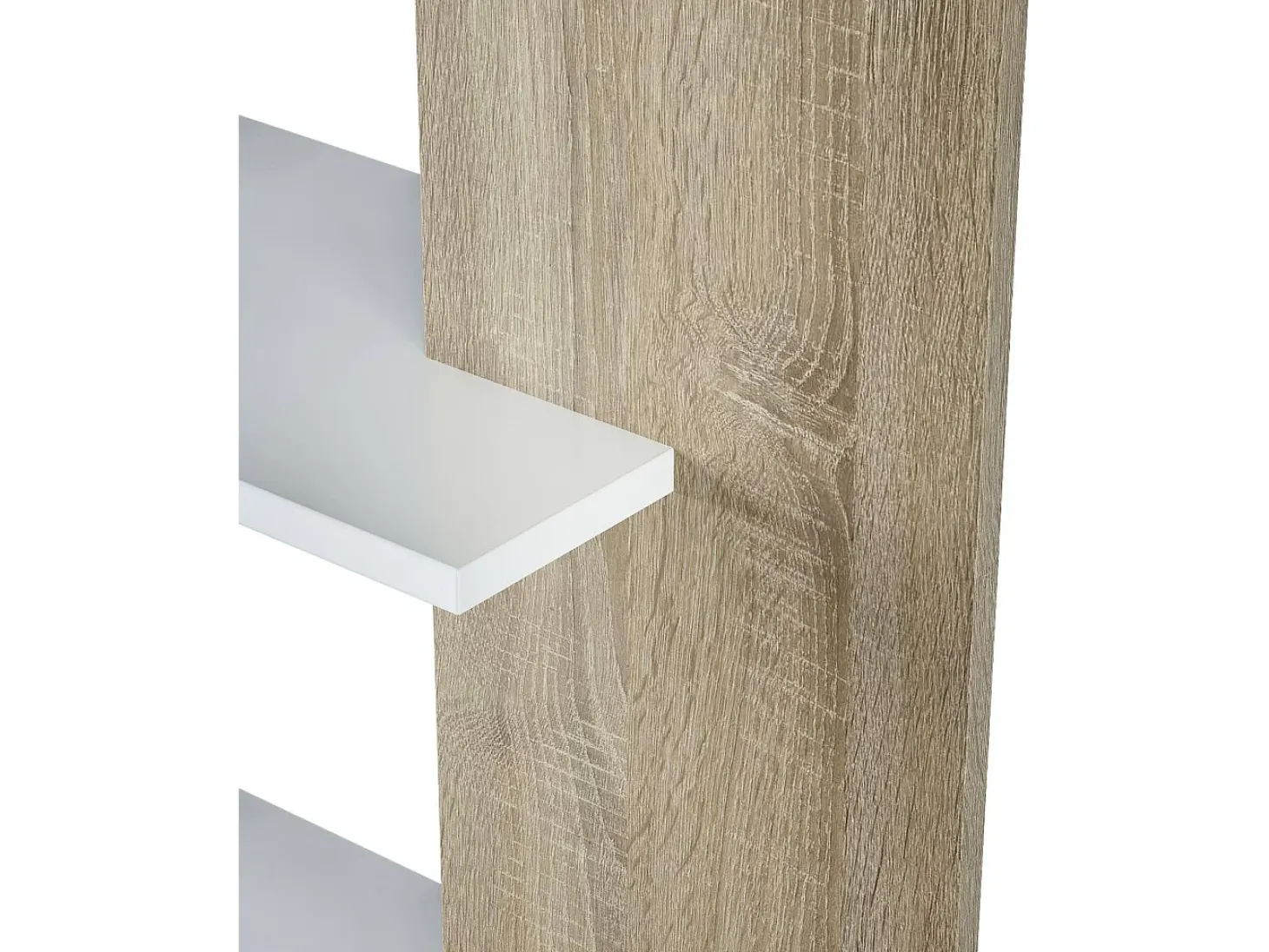 Estante Dblanc, Estante dupla face com 5 prateleiras, Prateleira divisória para escritório ou quarto, 90x25h180 cm, Branco e Carvalho