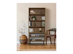 Estante Dbozhana, Estante de escritório, Porta-livros móvel, Biblioteca, 80x36h182 cm, Noz e Preto