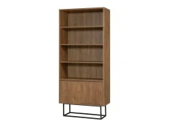 Estante Dbozhana, Estante de escritório, Porta-livros móvel, Biblioteca, 80x36h182 cm, Noz e Preto