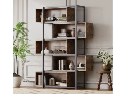 Estante de 5 andares com prateleiras - 121 x 35 x 176 cm - Madeira MDF e tubo de aço - Marrom