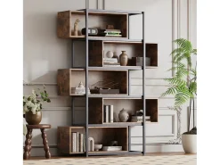 Estante de 5 andares com prateleiras - 121 x 35 x 176 cm - Madeira MDF e tubo de aço - Marrom
