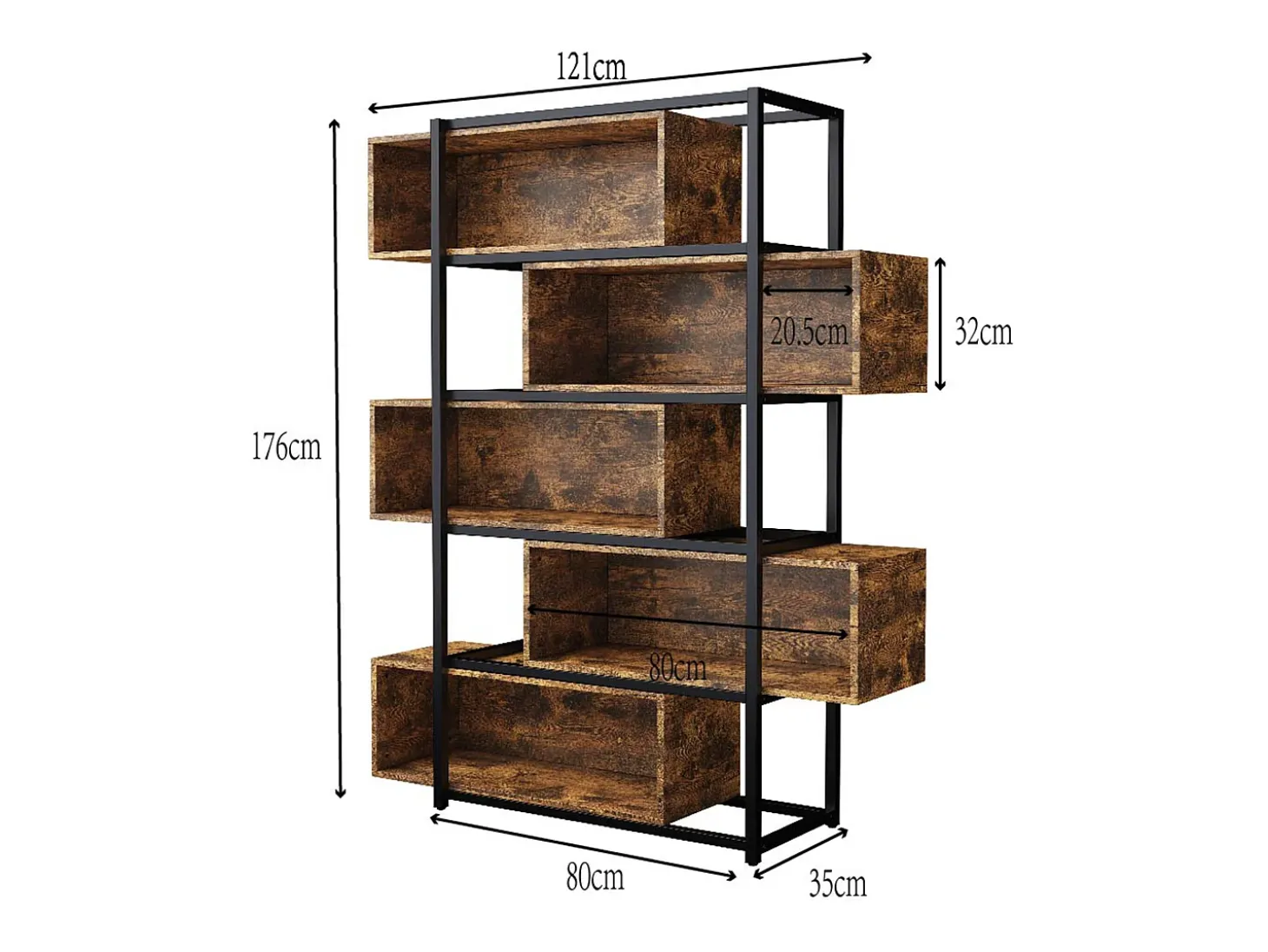 Estante de 5 andares com prateleiras - 121 x 35 x 176 cm - Castanho