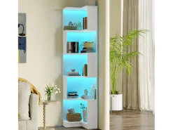 Estante de canto - 63,5 x 45 x 175 cm - com LEDs + 5 prateleiras - MDF - branco