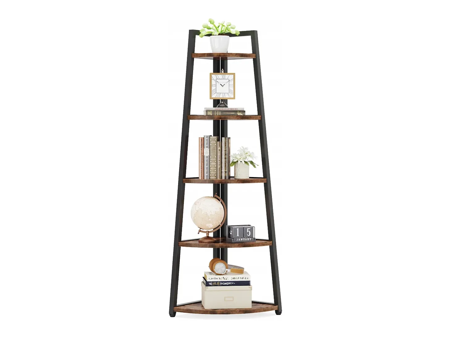 Estante de canto com 176 cm de altura - Estante de canto rústica com 5 níveis - Estante de canto industrial