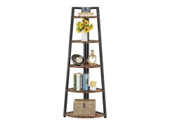 Estante de canto com 176 cm de altura - Estante de canto rústica com 5 níveis - Estante de canto industrial