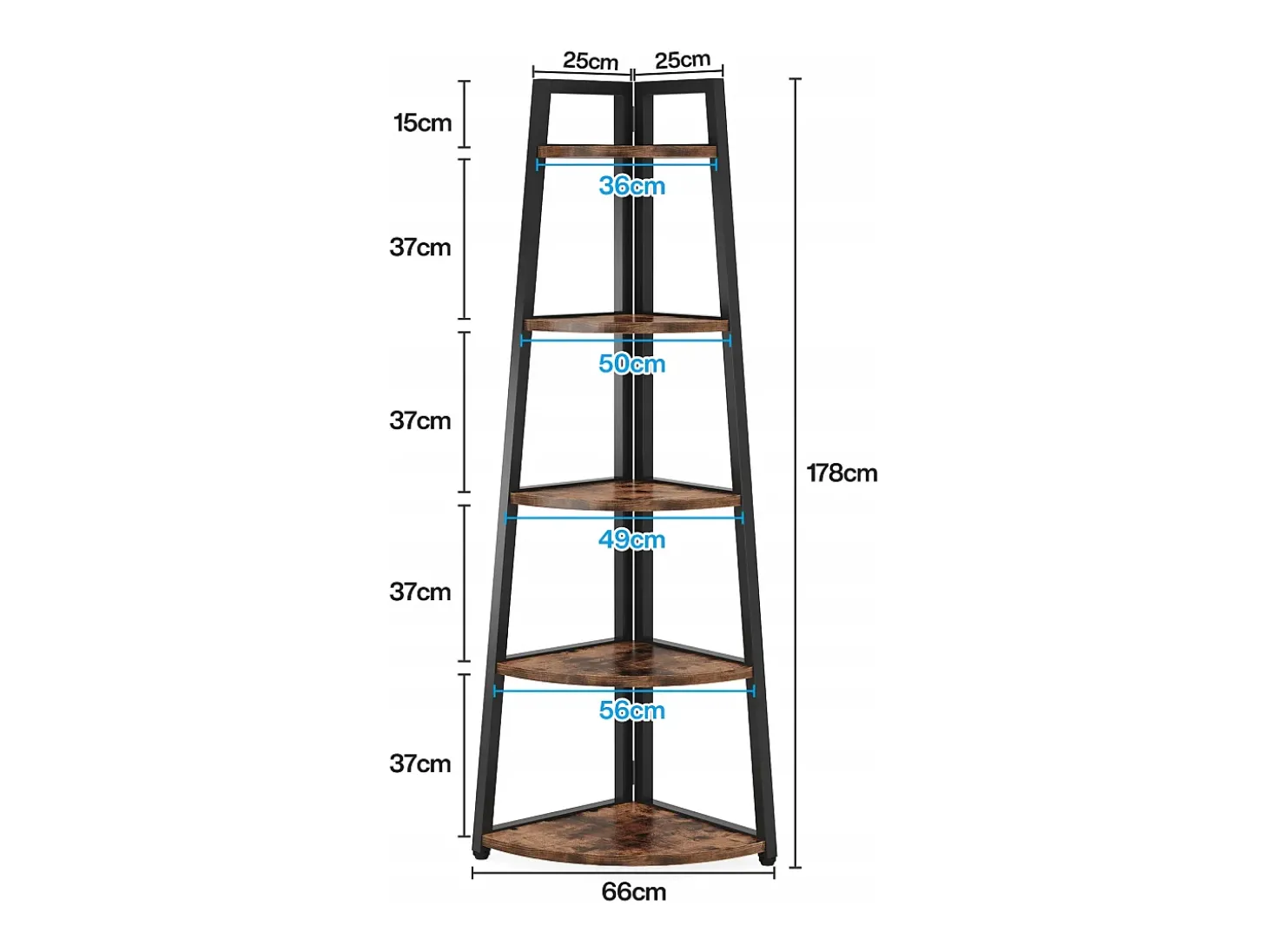 Estante de canto com 176 cm de altura - Estante de canto rústica com 5 níveis - Estante de canto industrial