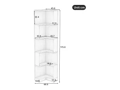 Estante de canto moderna - 63,5 x 45 x 175 cm - com LEDs + 5 prateleiras - MDF - preta