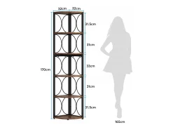 Estante de canto para sala, cozinha, escritório em casa, estante de canto rústica com 6 andares, 170 cm de altura, para pequenos espaços