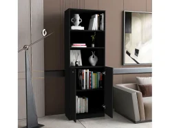 Estante de casa de banho em melamina com armário inferior e 3 prateleiras exteriores , 180.59 cm X 62.78 cm X 29.89 cm , Preto