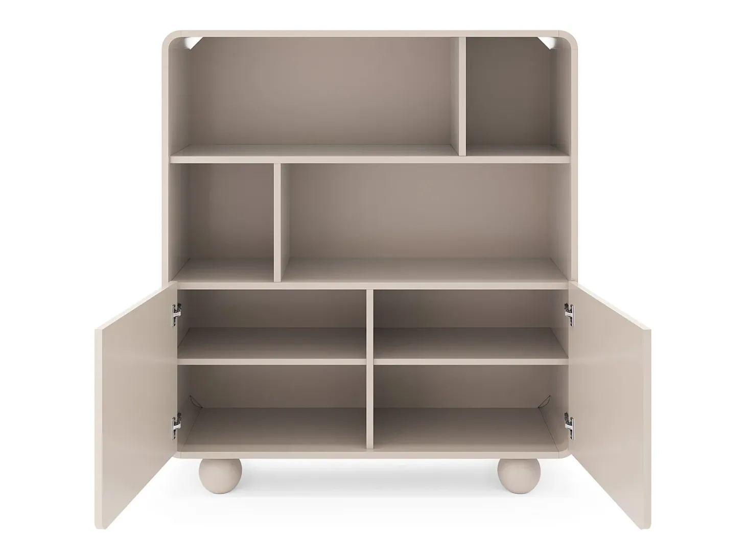 Estante de caxemira com prateleiras e armário – Design moderno, pernas em formato de bola, 108 x 121 x 39 cm