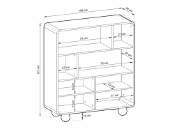 Estante de caxemira com prateleiras e armário – Design moderno, pernas em formato de bola, 108 x 121 x 39 cm
