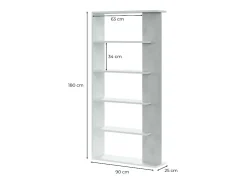 Estante de cimento/branco com 5 prateleiras individuais, 90x25x180 cm