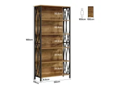 Estante de Livros de 180cm de Altura, Estante Industrial de 6 Andares com Estrutura Metálica Geométrica e Prateleiras de Armazenamento Abertas