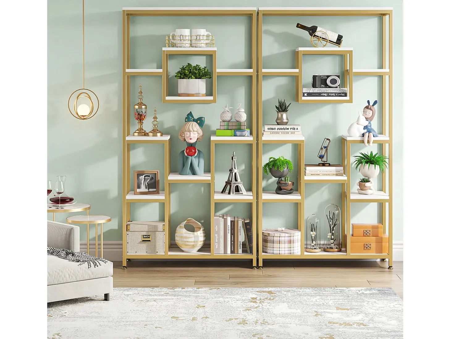 Estante de livros de ouro com 180 cm de altura, estante moderna autossustentável com 11 prateleiras de armazenamento abertas