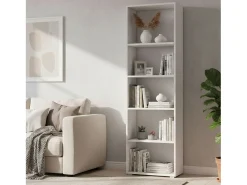 Estante Dedjoum, Biblioteca com 4 prateleiras ajustáveis, Estante de livros, Armário de parede com prateleiras, 100% Fabricado na Itália, 60x30h195 cm, Branco