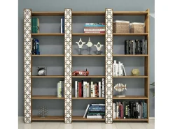 Estante Destéve, Estante de Escritório, Estante Móvel, Biblioteca, 185x24h170 cm, Nogueira e Branco