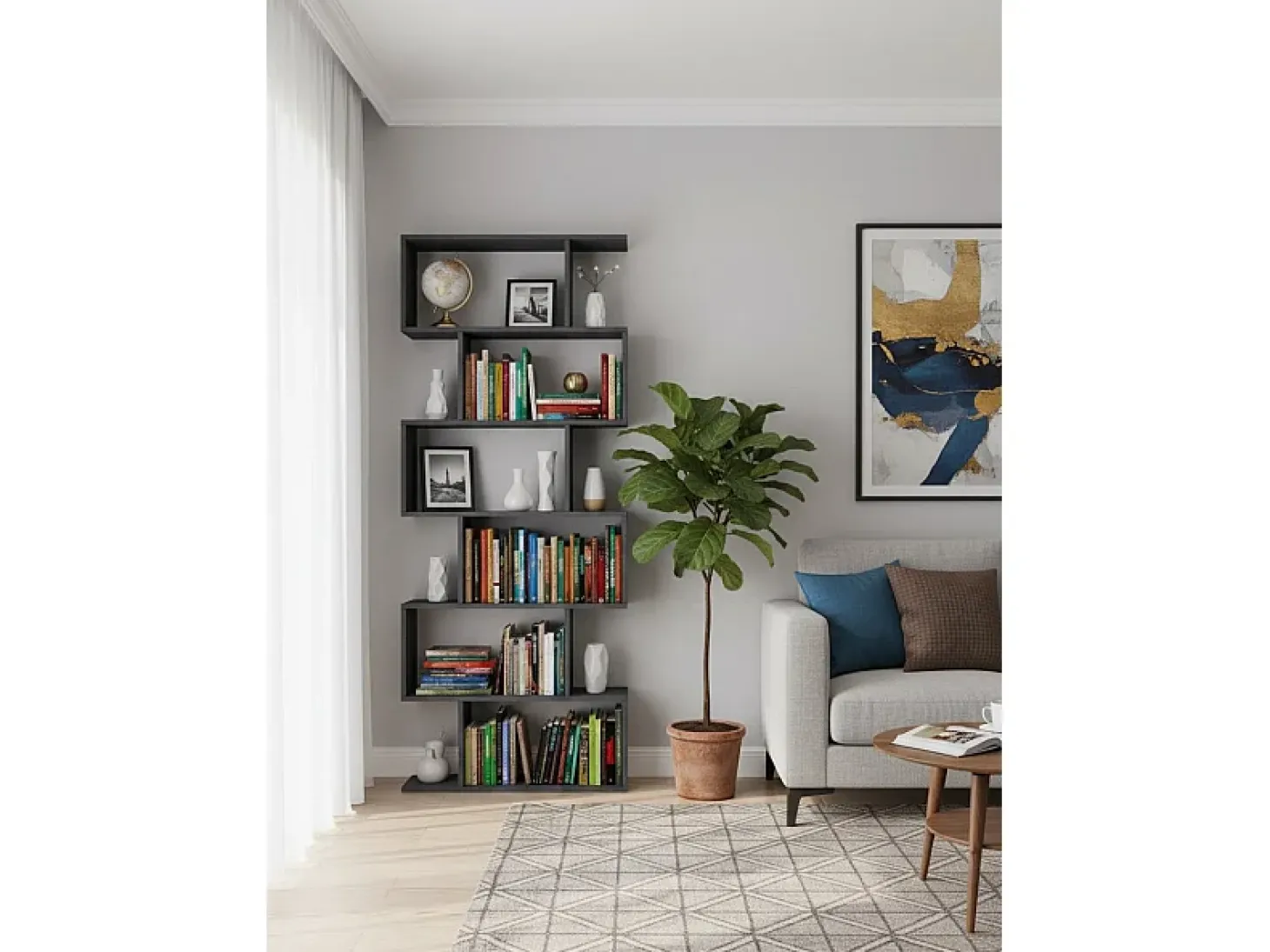 Estante Dgiovan, Armário com prateleiras, Biblioteca de escritório, 100% Fabricado na Itália, 80x25h192 cm, Ardósia