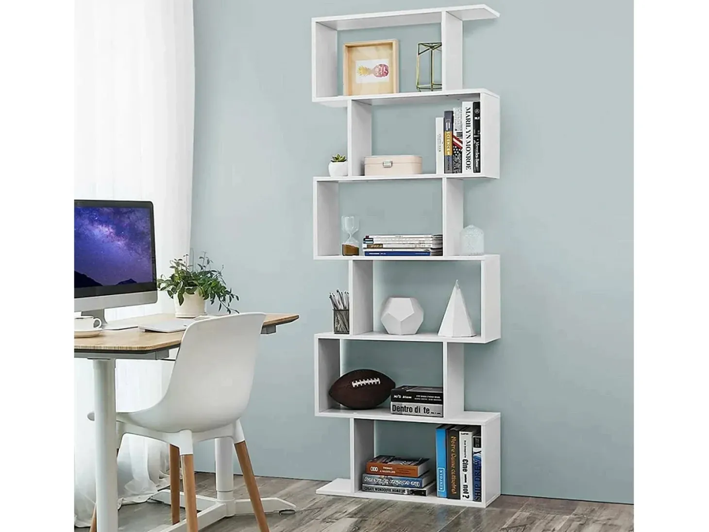 Estante Dgiovan, Armário com prateleiras, Biblioteca de escritório, 100% Fabricado na Itália, 80x25h192 cm, Branco brilhante